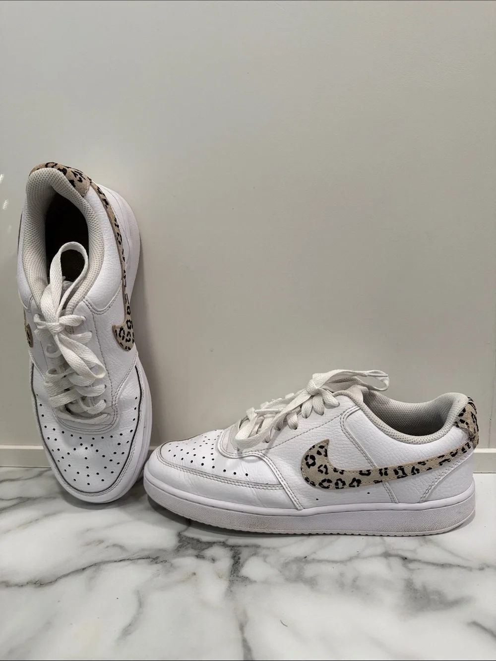 Nike Women’s Size 9 Court Vision Low 'Leopard Swoosh - White' DD9665-100